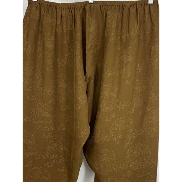 Citron Women Brown Silk Crop Plus Size Pant 1X Stretch Jacquard Bird Floral New - Picture 5 of 9